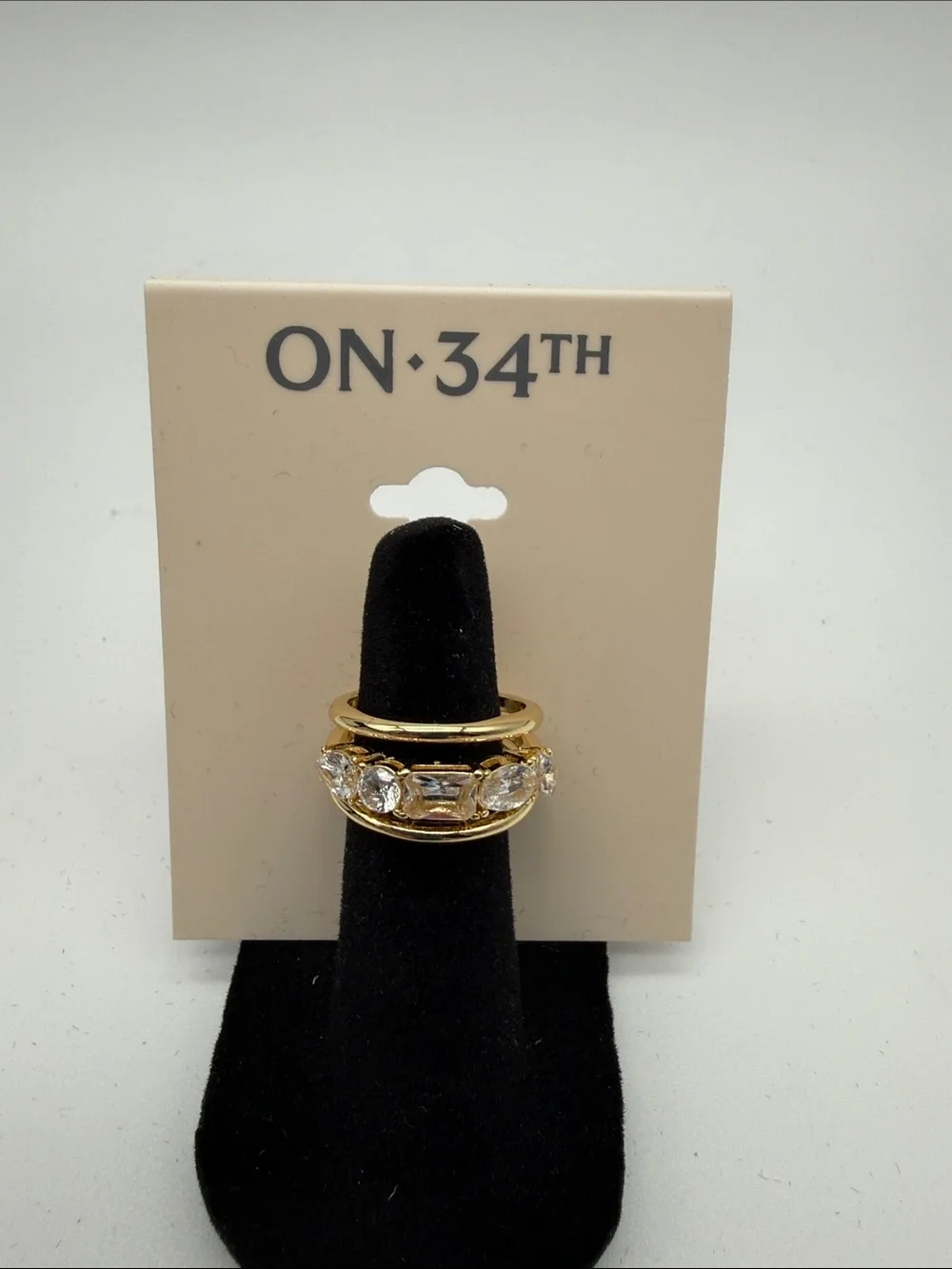 ON·34TH Gold Crystal Statement Ring - Gold